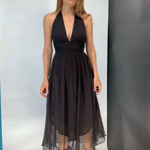 NOTICE 100% silk Swiss dot halter maxi dress black sz 4 or xs made in USA